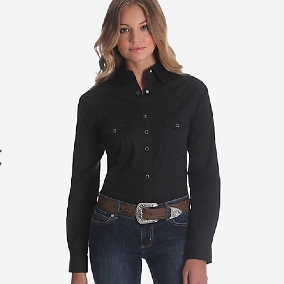 Long sleeved black snaps wranglers western shirt - Picture 2 of 4